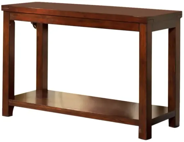 Transitional Rectangular Wooden Sofa Table with Bottom Shelf, Cherry Brown - Benzara