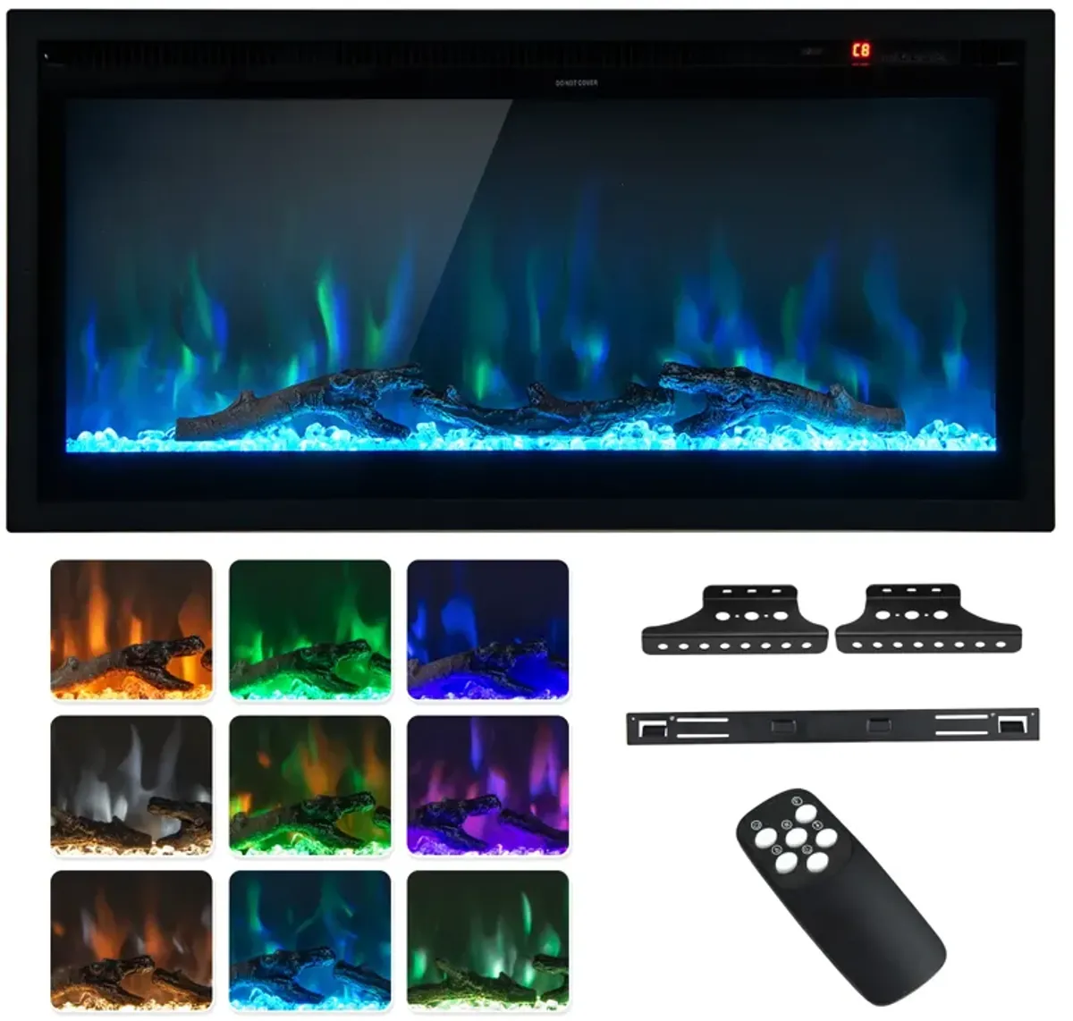 Electric Fireplace in-Wall Recessed with Remote Control and Adjustable Color and Brightness