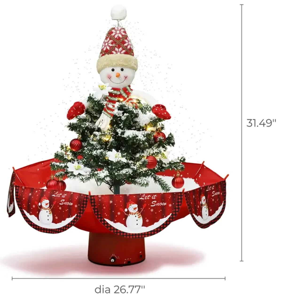 LuxenHome Holiday 31.5" Animated Musical Snowing Christmas Tree and Snowman Decor with LED Lights