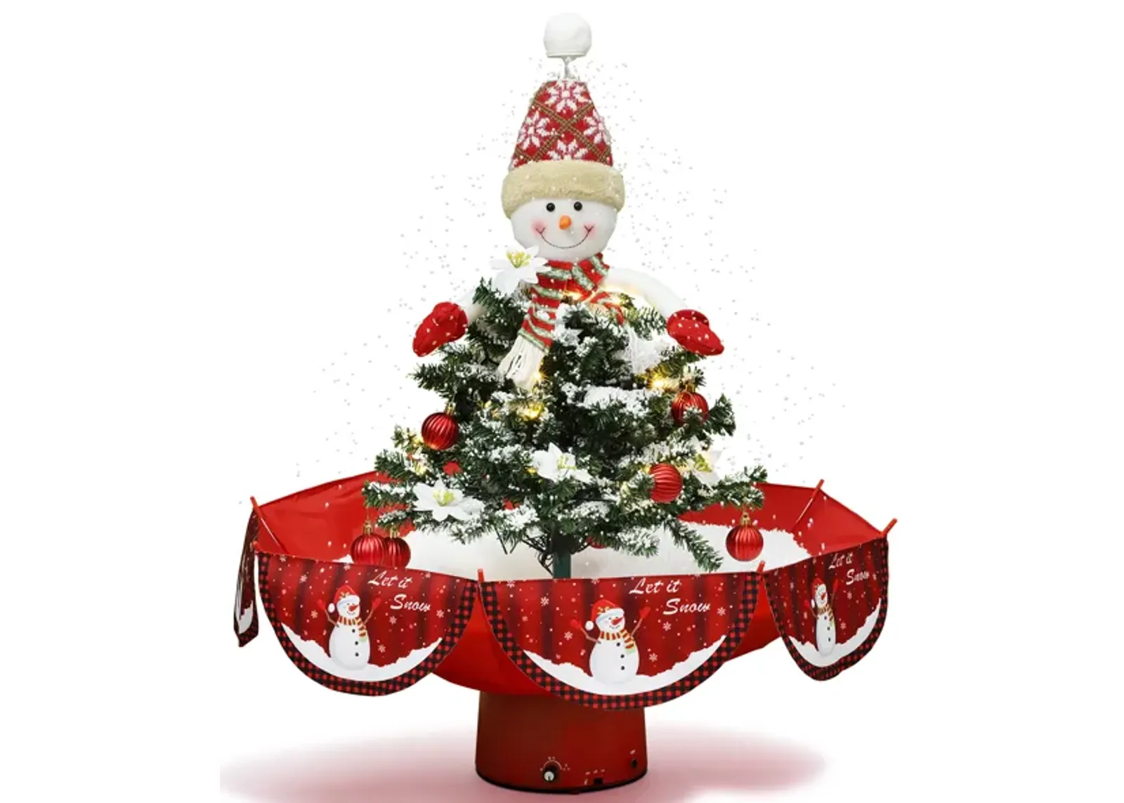 LuxenHome Holiday 31.5" Animated Musical Snowing Christmas Tree and Snowman Decor with LED Lights