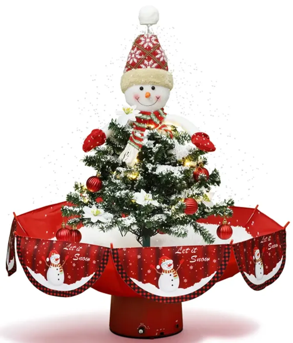 LuxenHome Holiday 31.5" Animated Musical Snowing Christmas Tree and Snowman Decor with LED Lights