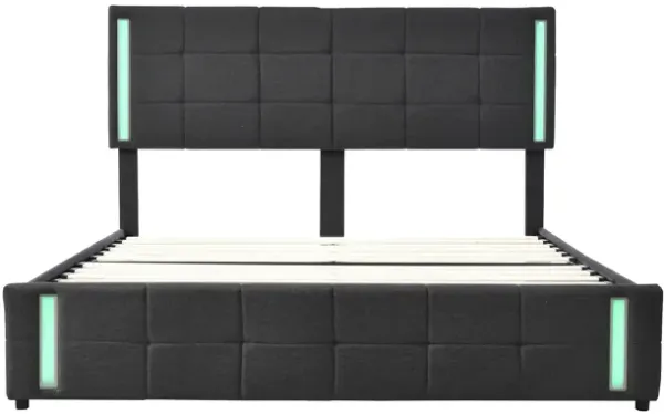 Merax Upholstered Platform Bed with LED Lights and USB Charging, Storage Bed with 4 Drawers