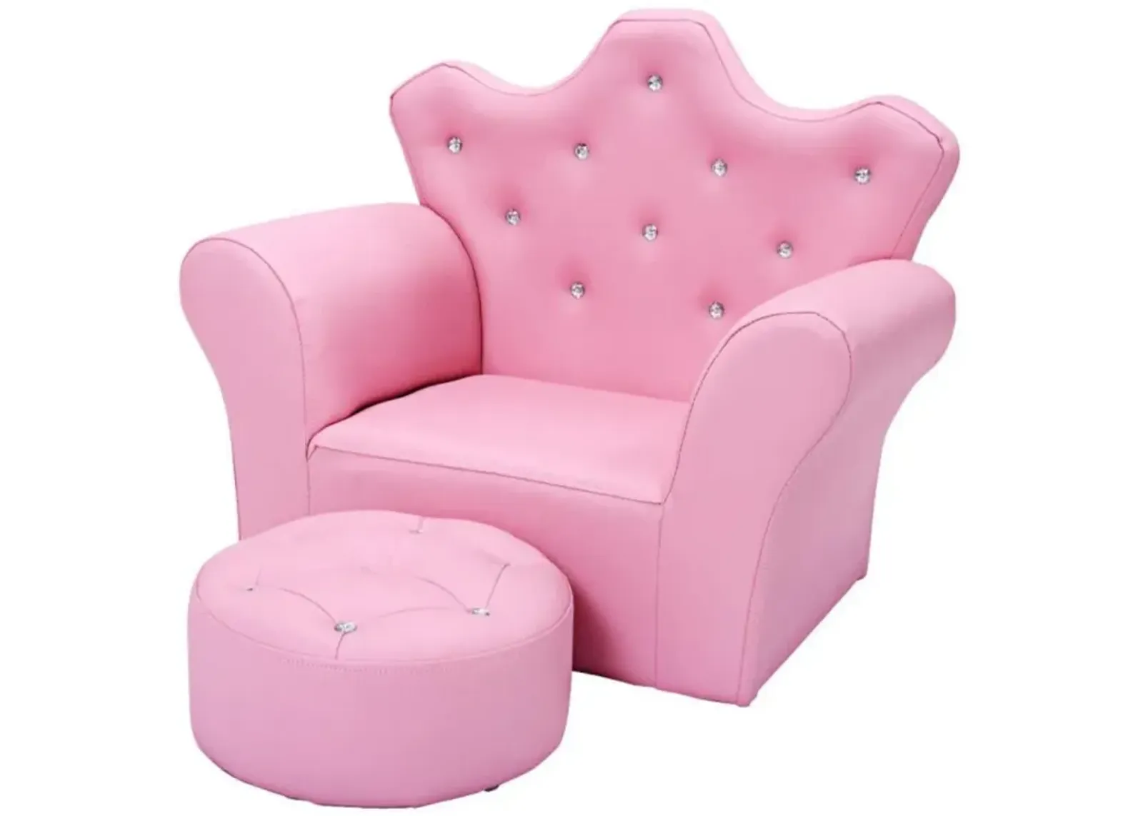 Hivvago  Children Upholstered Princess Sofa with Ottoman and Diamond Decoration for Boys and Girls