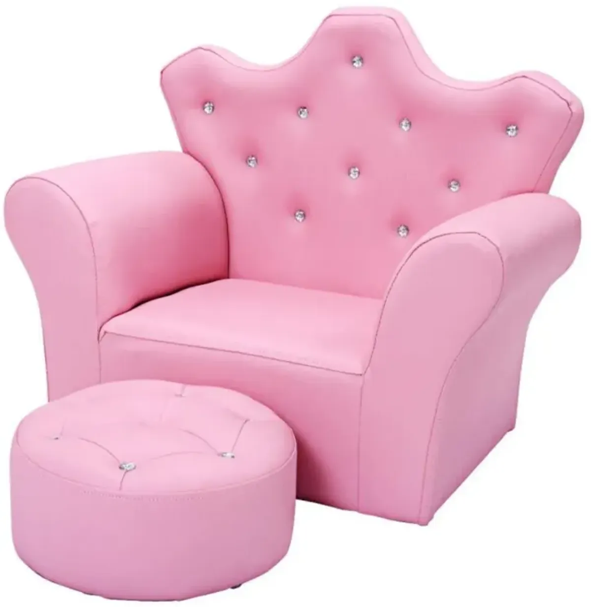 Hivvago  Children Upholstered Princess Sofa with Ottoman and Diamond Decoration for Boys and Girls