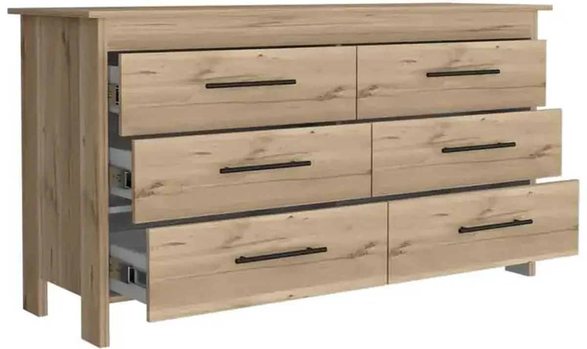 6 Drawer Double Dresser Wezz, Bedroom, Light Oak / White