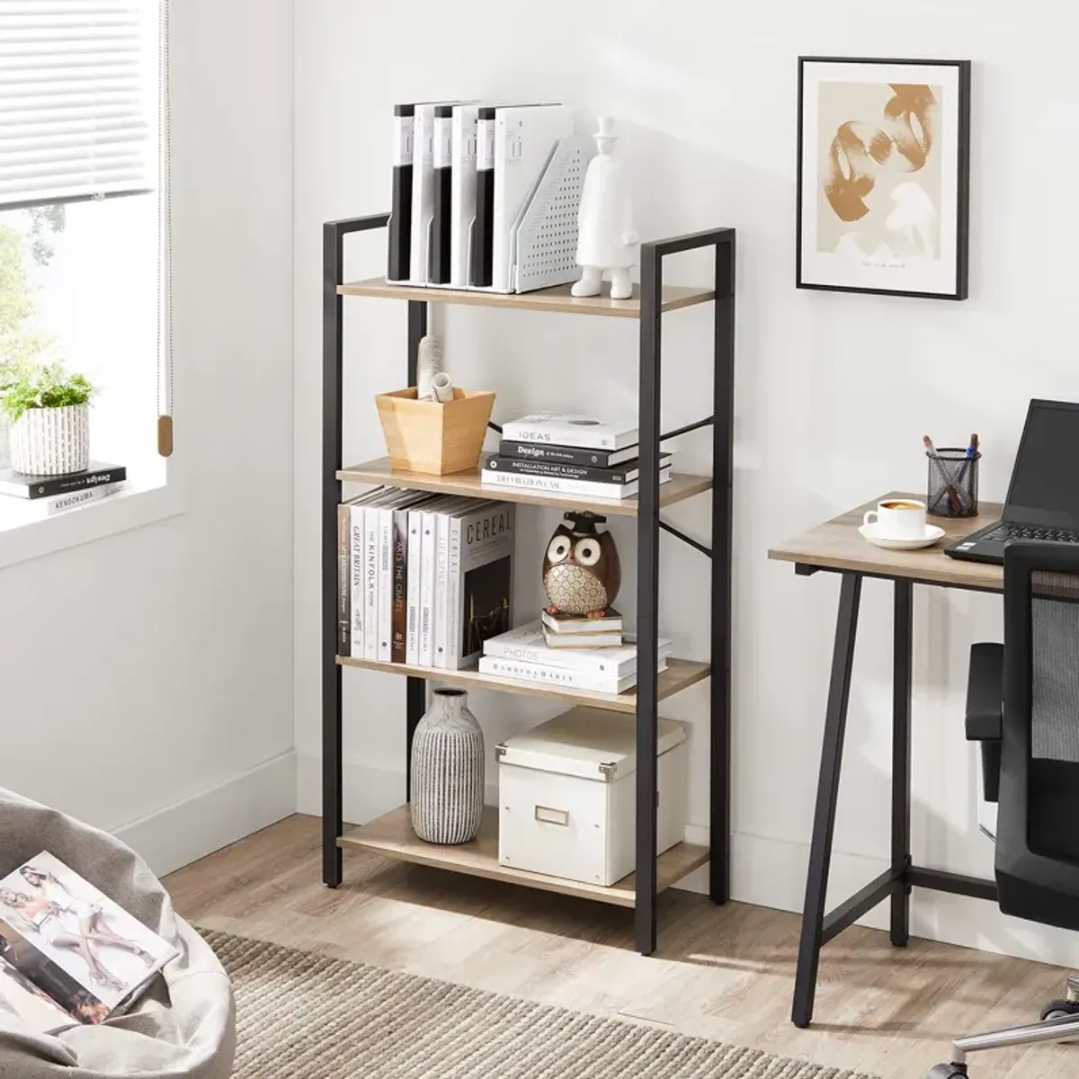 Elegant 4-Tier Bookshelf: Standing Unit for Stylish Living Room Storage