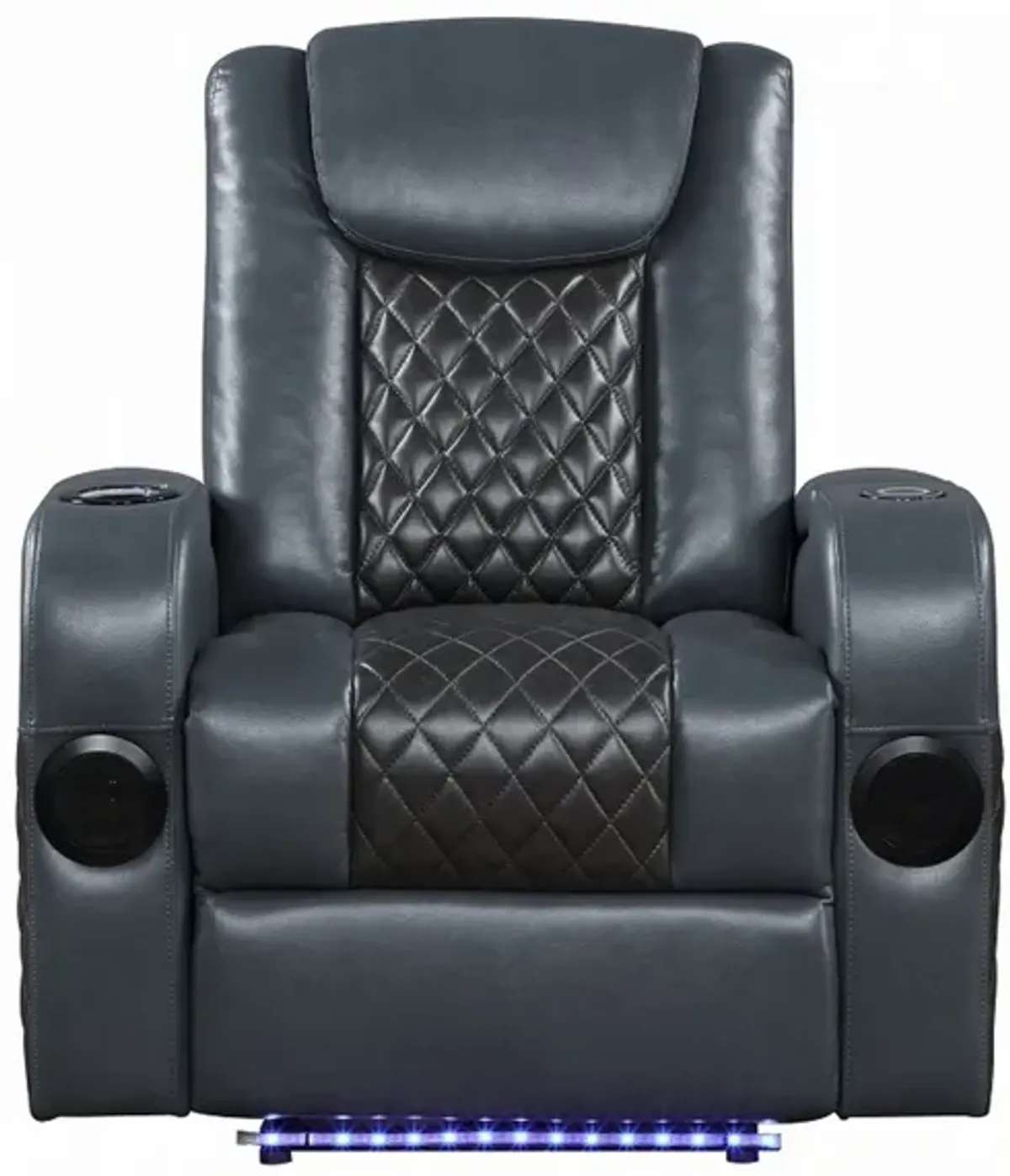 Liza Power Motion Recliner Chair, Bluetooth, Gray Black Faux Leather - Benzara