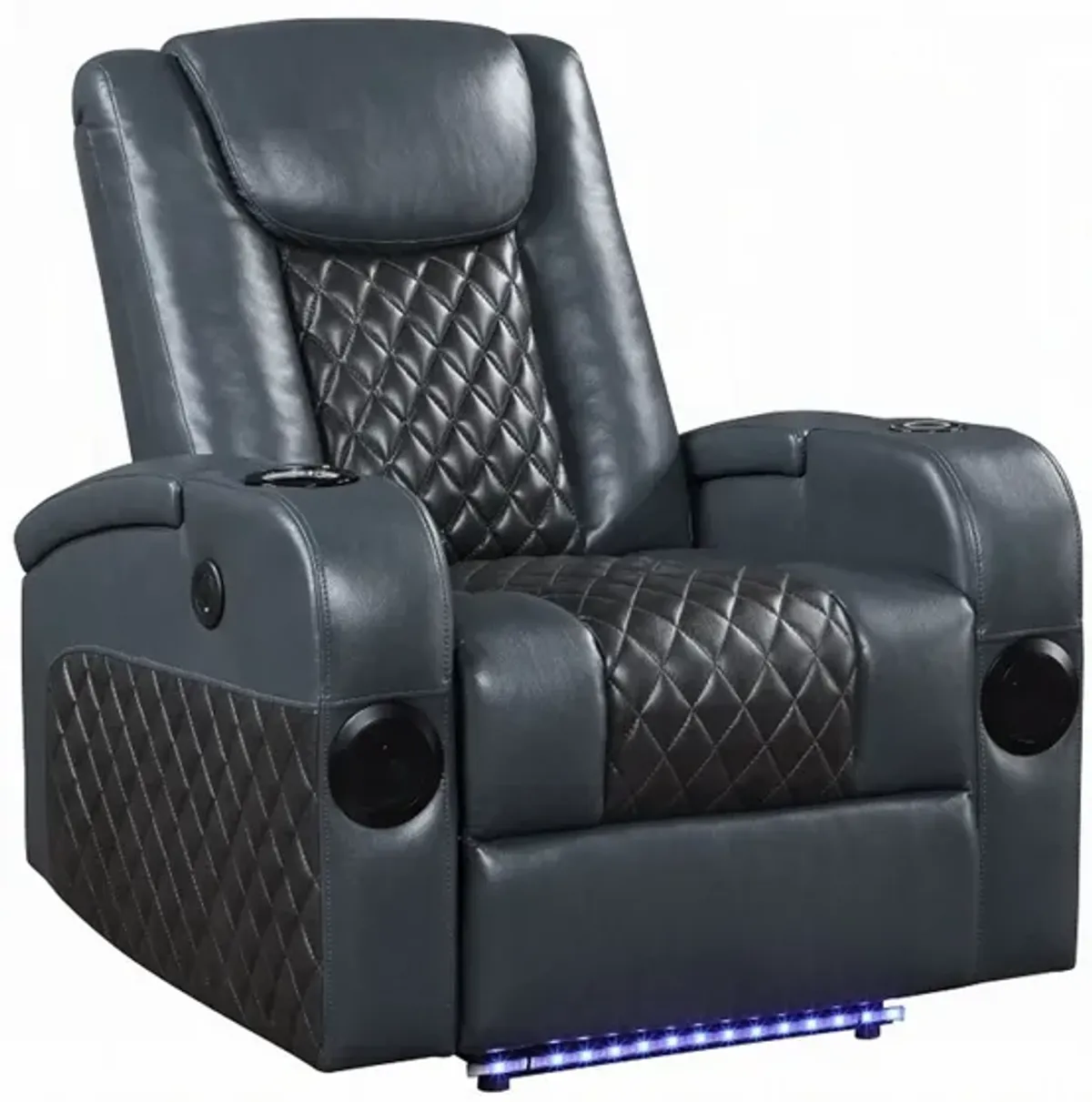 Liza Power Motion Recliner Chair, Bluetooth, Gray Black Faux Leather - Benzara