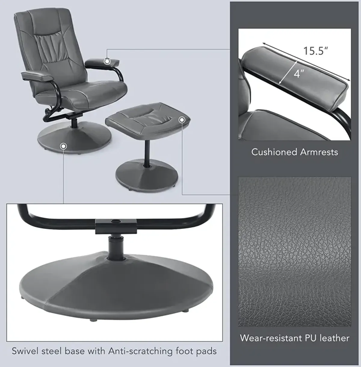 360° Swivel Recliner Chair with Ottoman