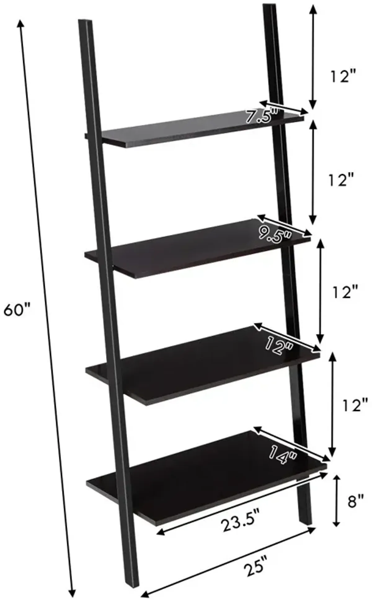 Industrial 4-Tier Ladder Shelf with Metal Frame for Living Room Office