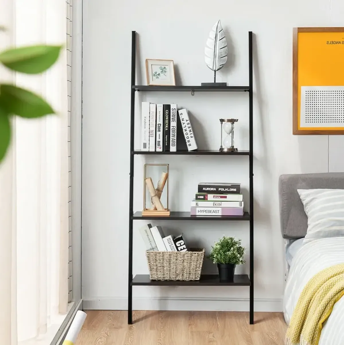 Industrial 4-Tier Ladder Shelf with Metal Frame for Living Room Office