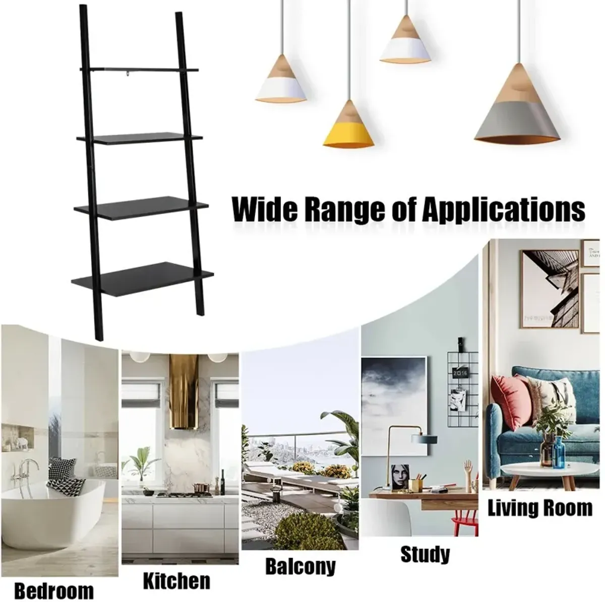 Industrial 4-Tier Ladder Shelf with Metal Frame for Living Room Office