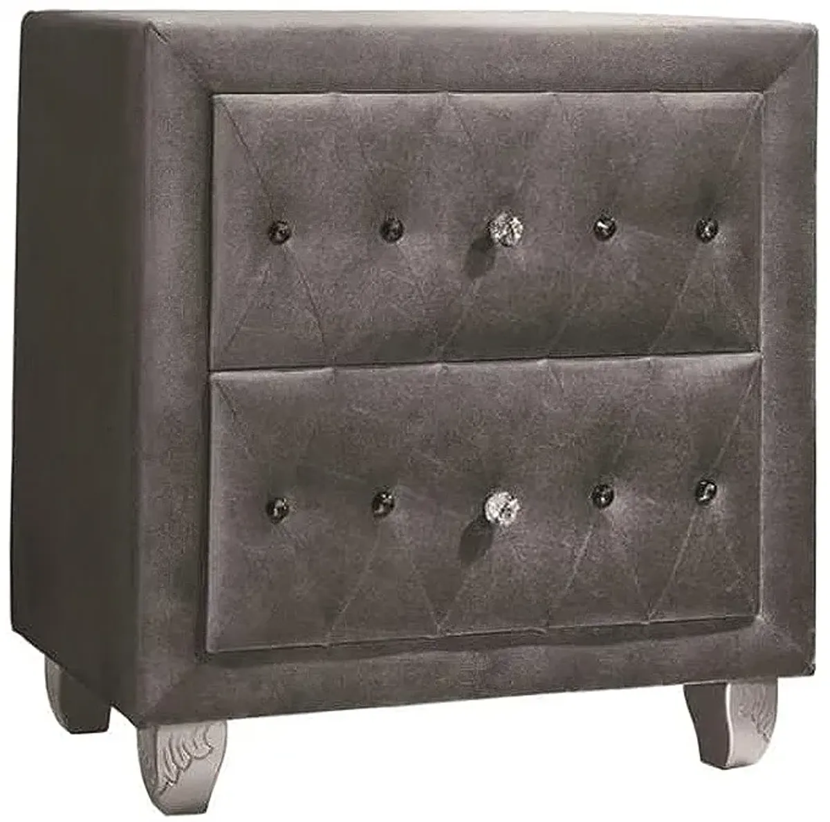 Fabric Upholstered Nightstand with Button Tufting, Gray-Benzara