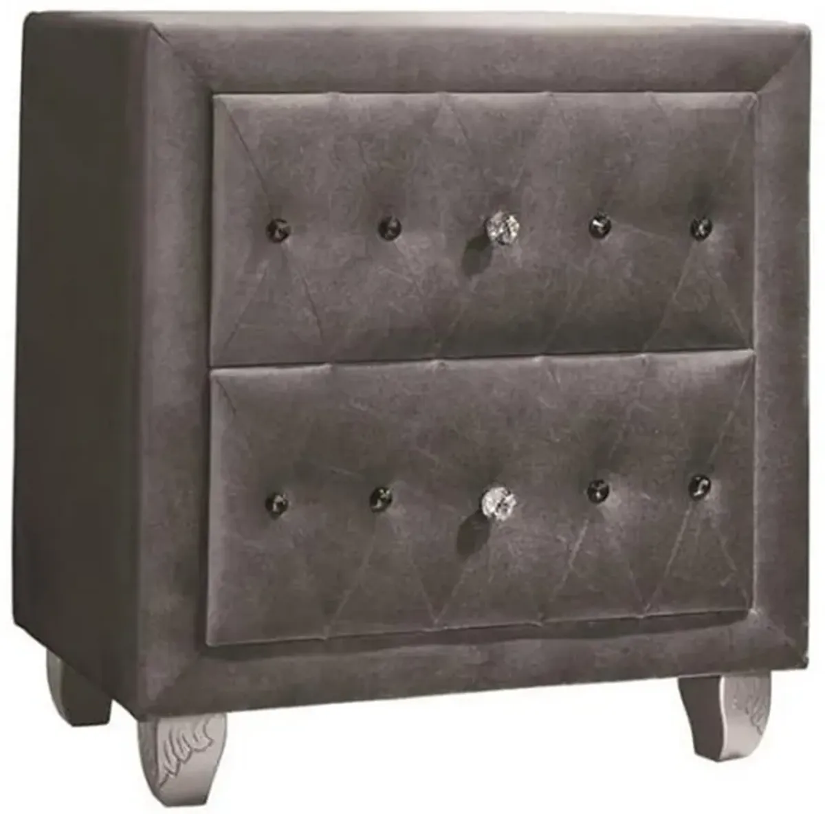 Fabric Upholstered Nightstand with Button Tufting, Gray-Benzara