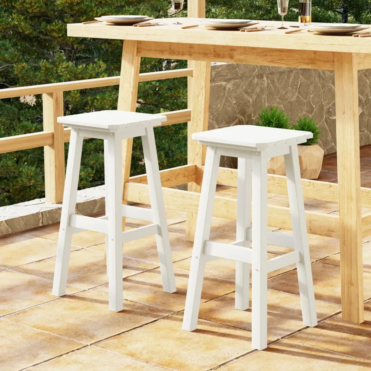 WestinTrends 29" HDPE Outdoor Patio Square Bar Stools (Set of 2)