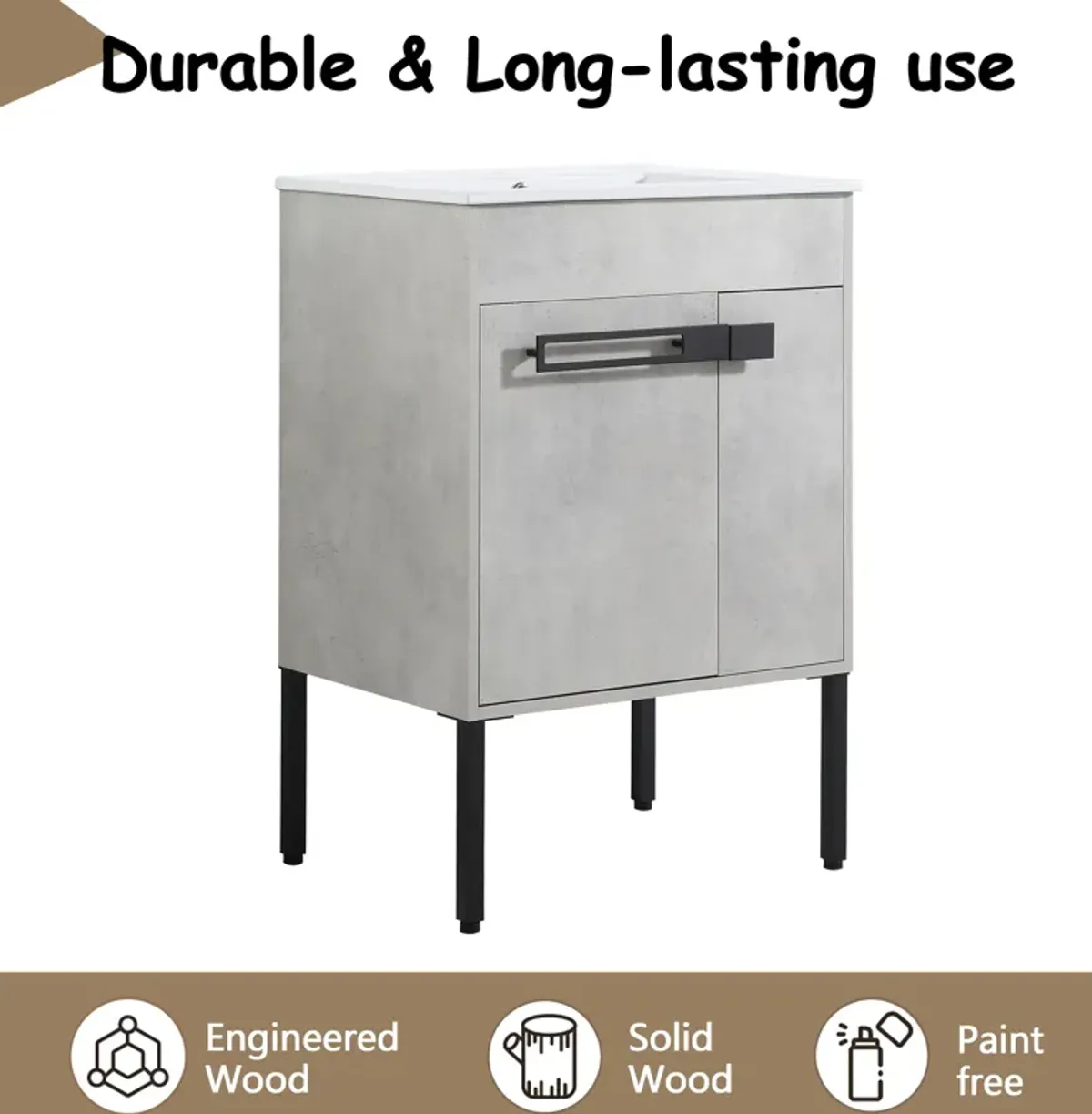 Streamdale 24" Bathroom Vanity, Freestanding or Floating Optional