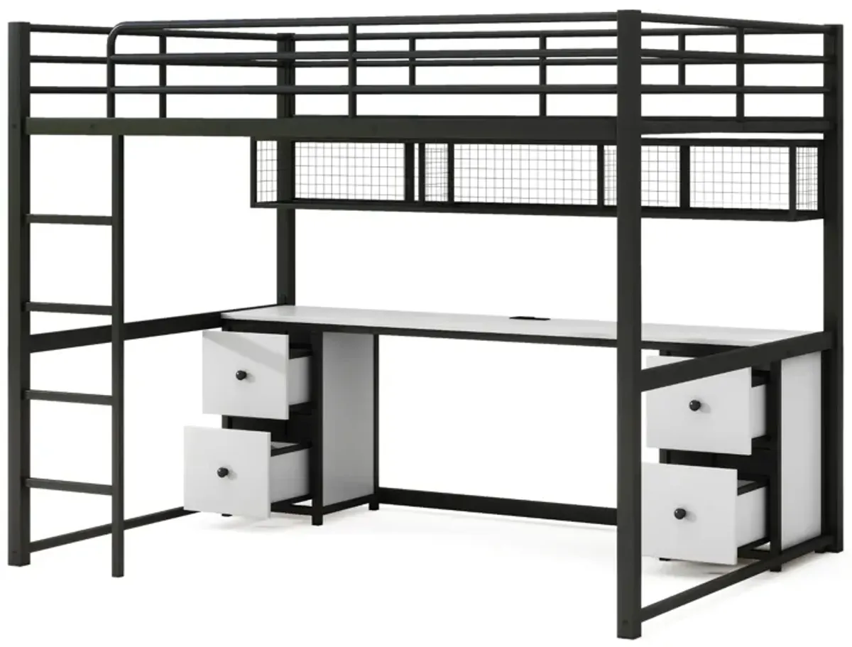 Merax Industrial Metal Loft Bed with Desk