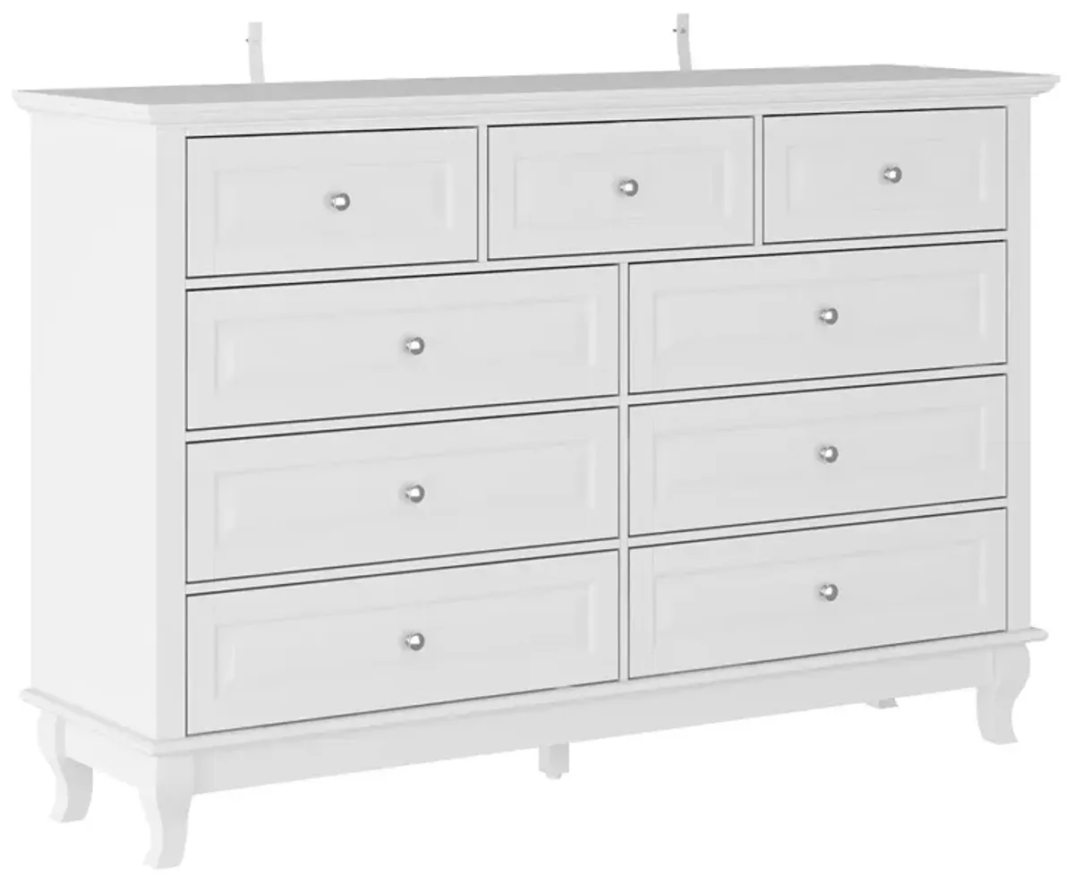 White Wooden 9-Drawer Chest of Drawers 55.1 in. W x 37 in. H x 15.7 in. D Console TV Stand, Modern European Style