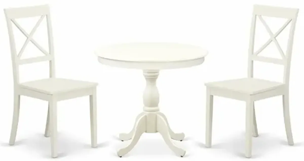 AMBO3-LWH-W 3 Piece Dining Room Set - 1 Dining Table and 2 Linen White Dining Chairs - Linen White Finish