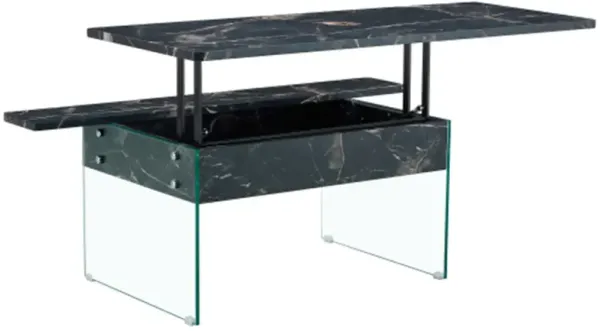 Multifunctional Lift Top Coffee Table - Black Marble Pattern, a must-have for the modern home. Tempered glass legs with lift top feature. Perfect for living room and office