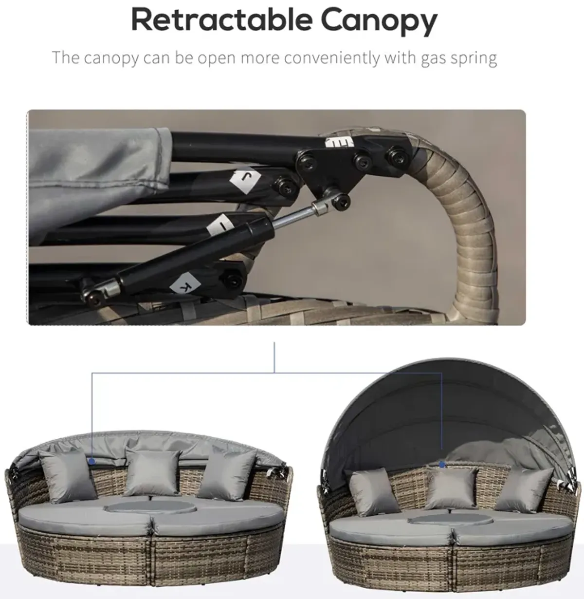 Adjustable Patio Haven: 4PC Rattan Set with Canopy Daybed & Sectional