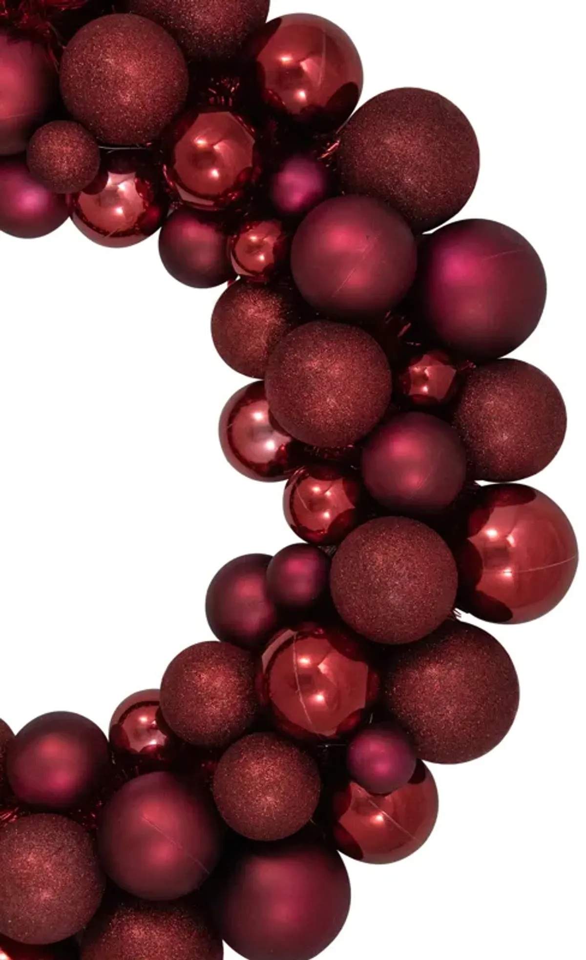 Burgundy 3-Finish Shatterproof Ball Christmas Wreath - 24"  Unlit