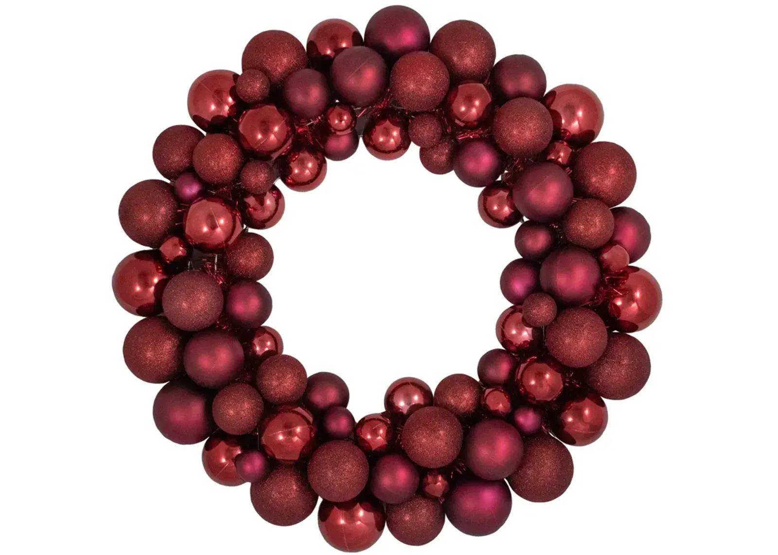 Burgundy 3-Finish Shatterproof Ball Christmas Wreath - 24"  Unlit