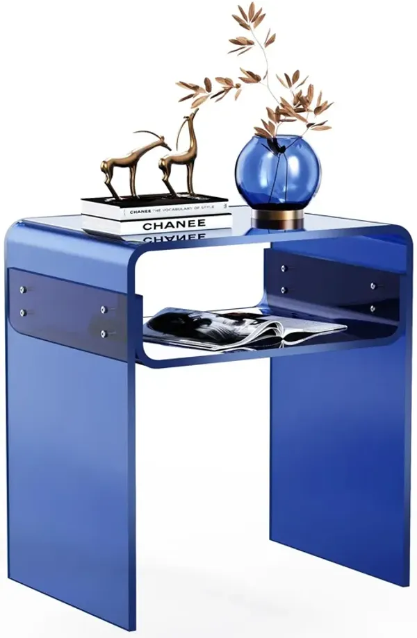 solaround Clear Acrylic End Table 2-Tier Bedside Nightstand for Living Room Bedroom (1, Dark Blue)