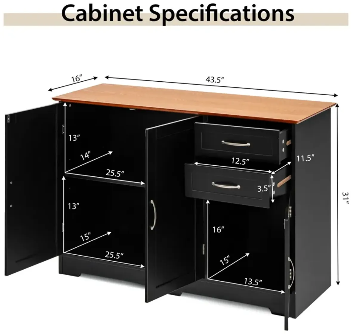 Buffet Storage Cabinet with 2-Door Cabinet and 2 Drawers