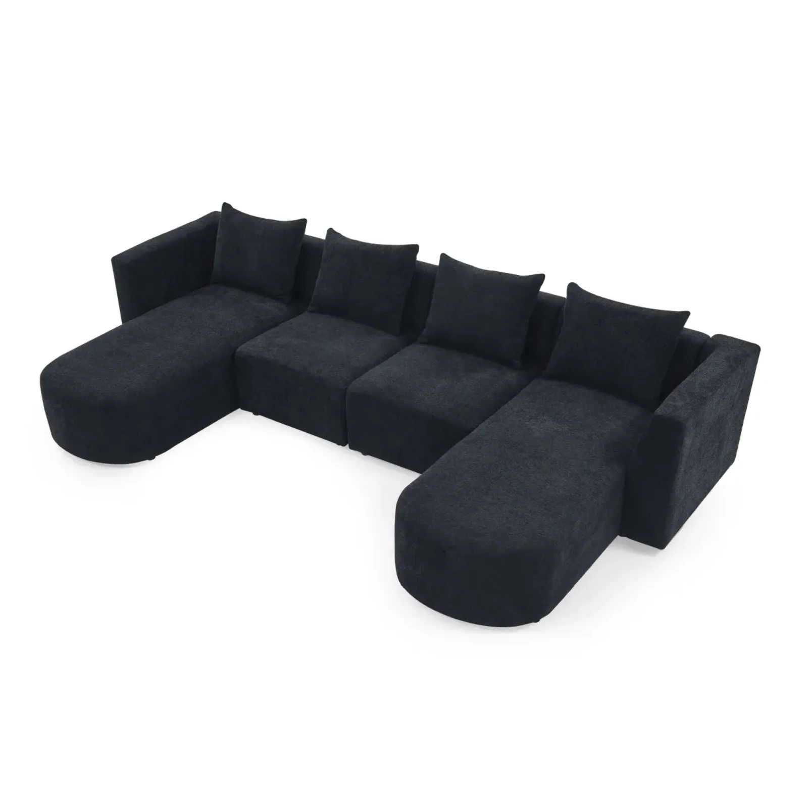 Black loop yarn modular U-shaped sectional sofa with DIY combo - includes single seats and chaises