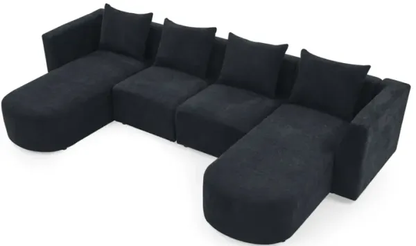 Black loop yarn modular U-shaped sectional sofa with DIY combo - includes single seats and chaises