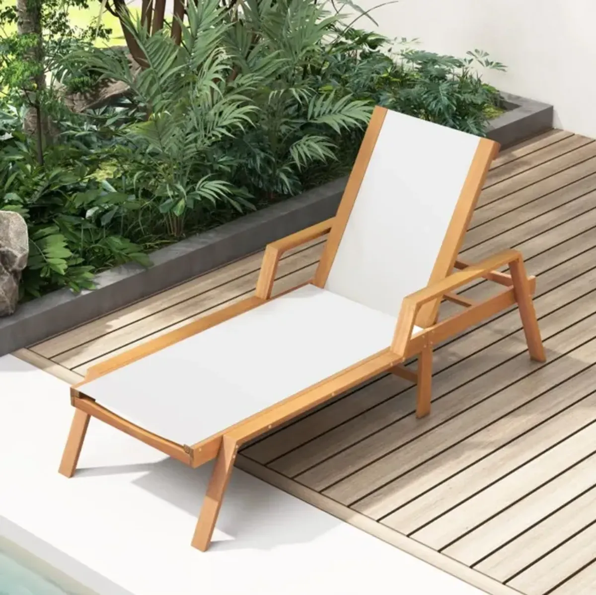 Hivvago Patio Chaise Lounge Chair with Armrests and Fabric Seat for Backyard