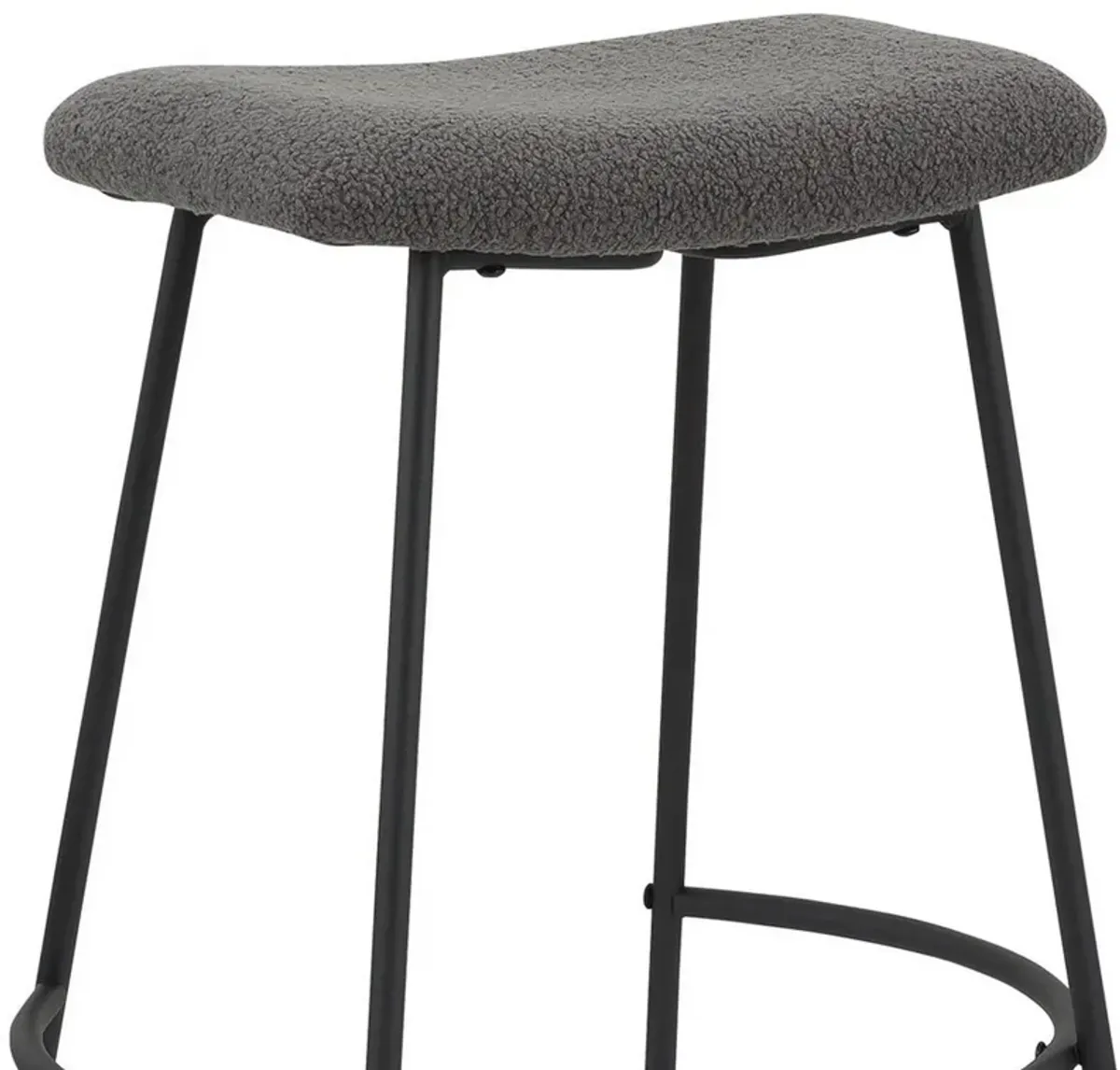 Ast 26 Inch Set of 2 Counter Height Stools, Saddle Seat,  Black Metal, Gray - Benzara