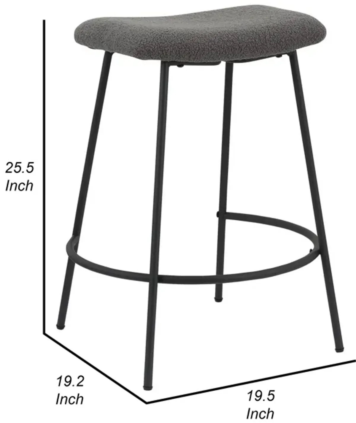 Ast 26 Inch Set of 2 Counter Height Stools, Saddle Seat,  Black Metal, Gray - Benzara