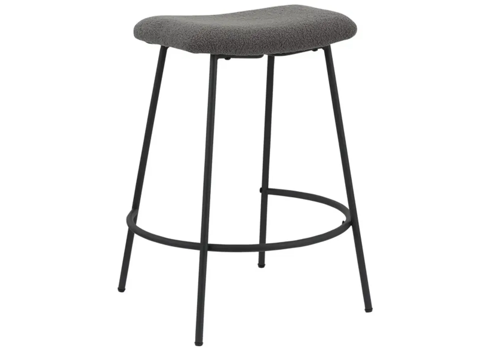 Ast 26 Inch Set of 2 Counter Height Stools, Saddle Seat,  Black Metal, Gray - Benzara