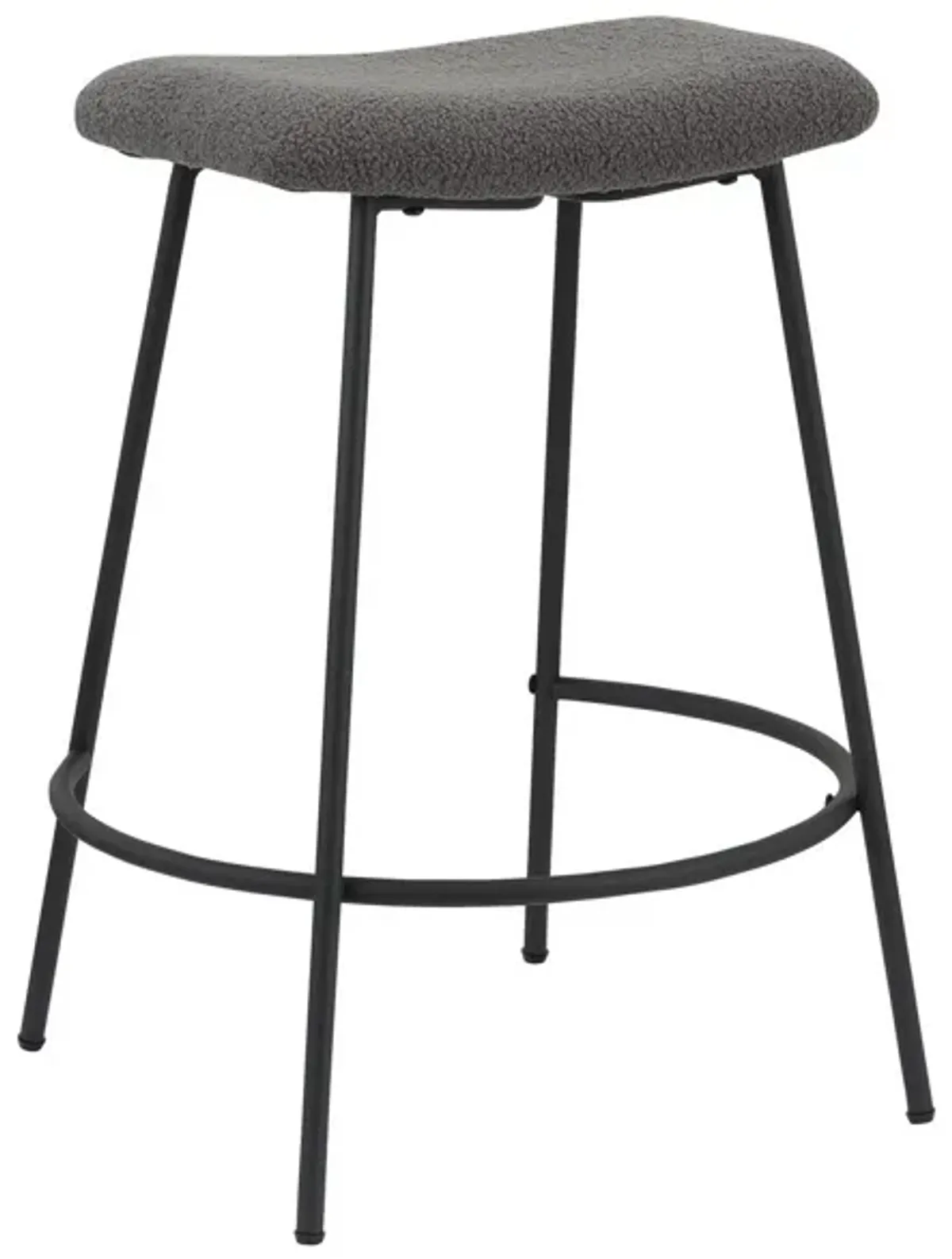 Ast 26 Inch Set of 2 Counter Height Stools, Saddle Seat,  Black Metal, Gray - Benzara