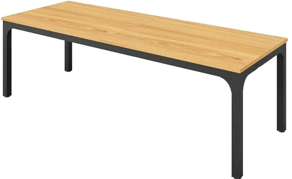 Lar Conference Table, 79 Inch Brown Rectangular Top, Black Metal Legs - Benzara
