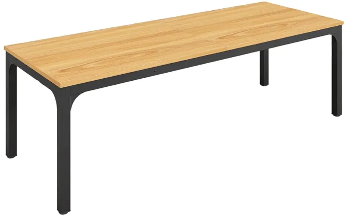 Lar Conference Table, 79 Inch Brown Rectangular Top, Black Metal Legs - Benzara