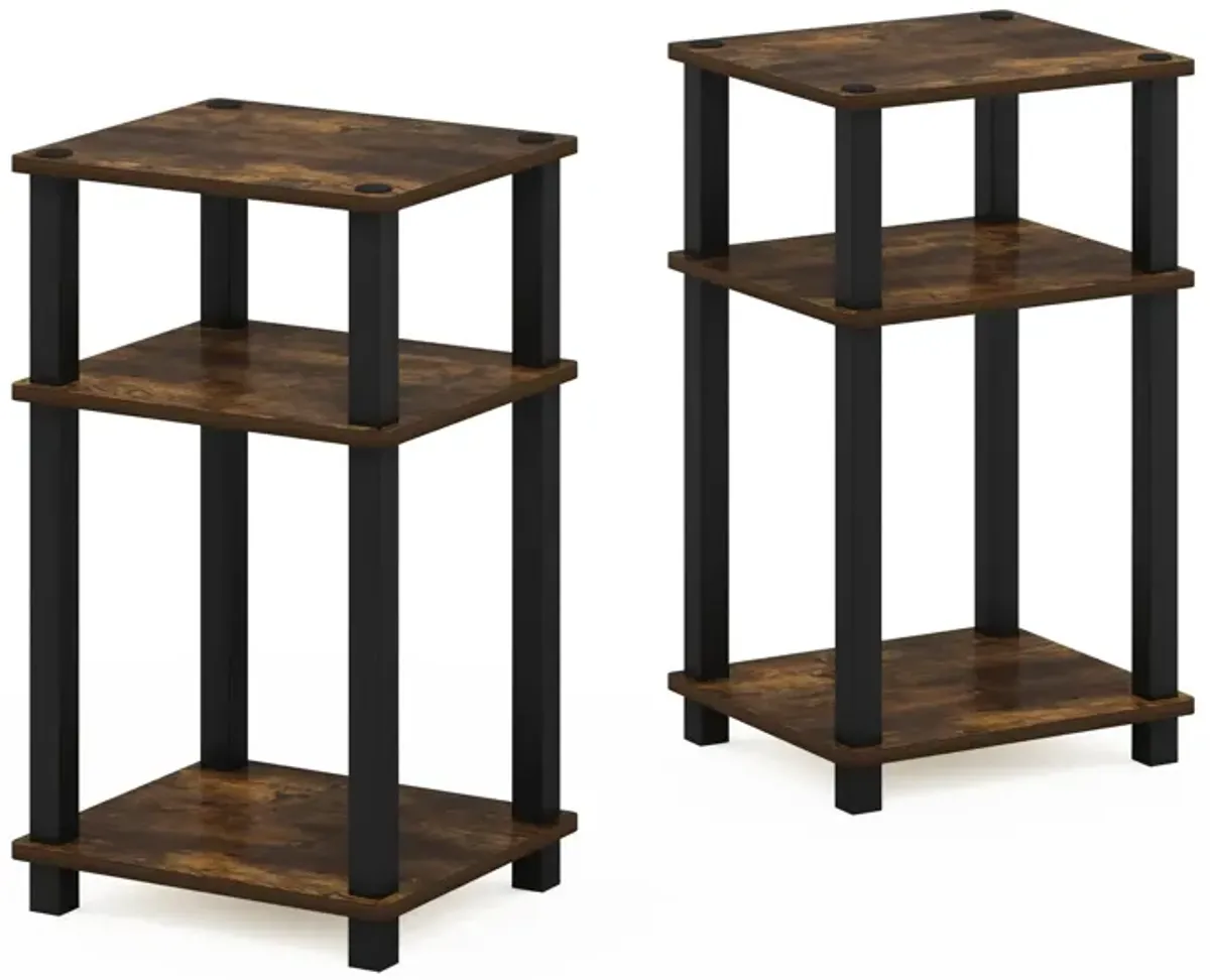 Furinno Simplistic End Side Night StandBedside Table with Stainless Steel Tubes, 2-Pack, 2-Tier Plastic Poles, Amber PineBlack