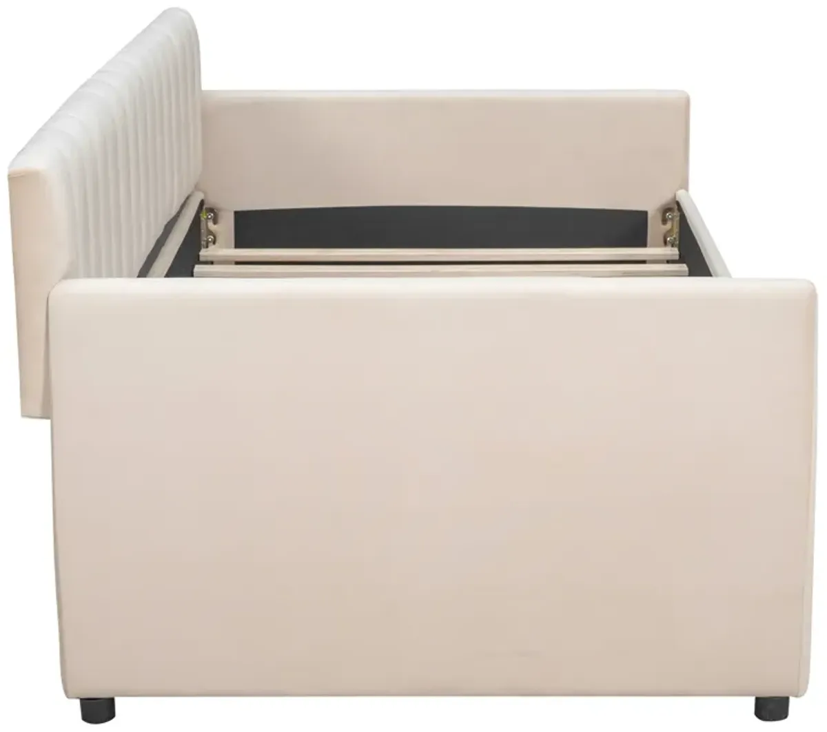 Upholstered daybed with Drawers, Wood Slat Support