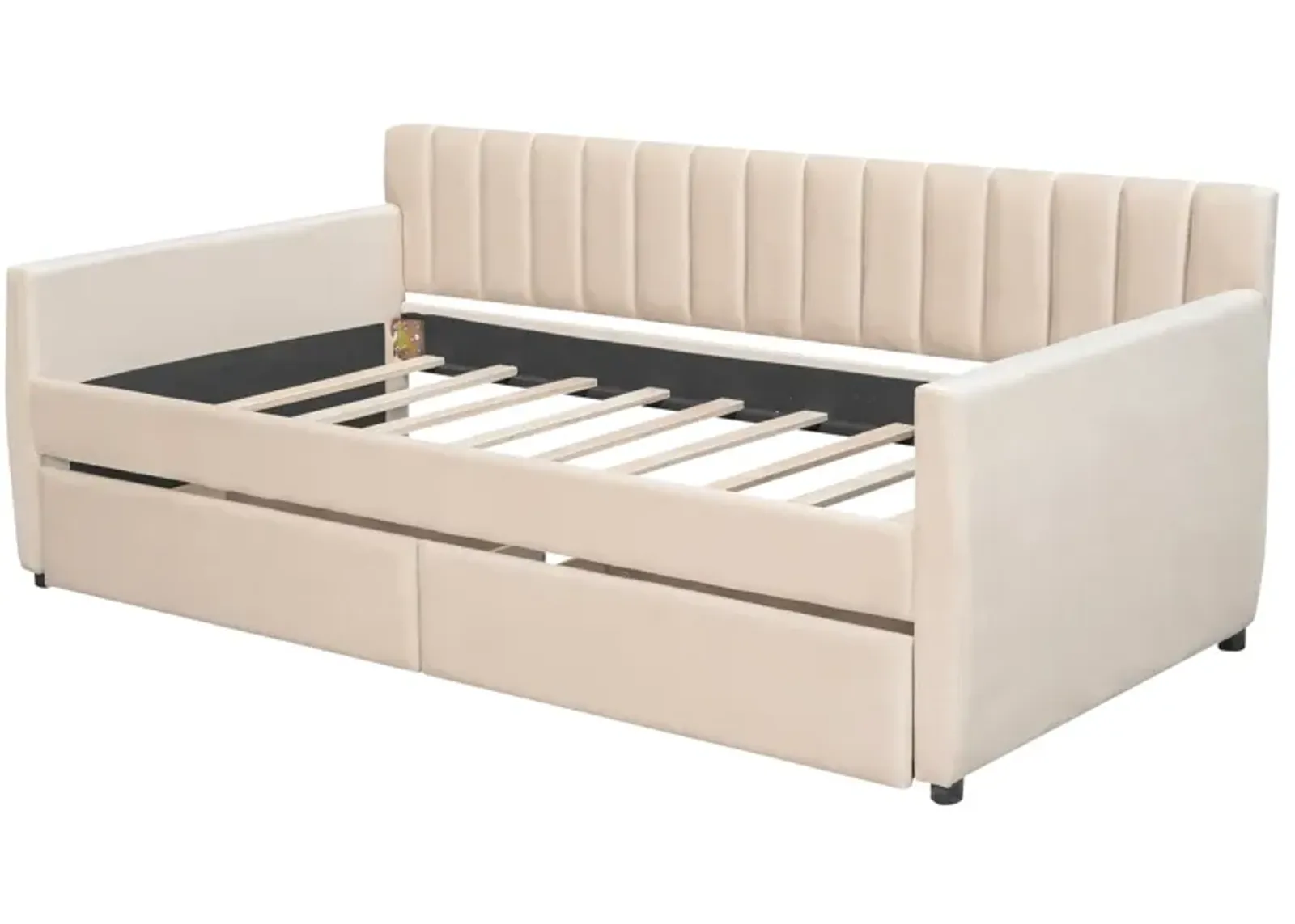 Upholstered daybed with Drawers, Wood Slat Support