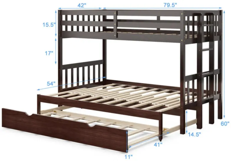 Twin Pull-Out Bunk Bed with Trundle Wooden Ladder