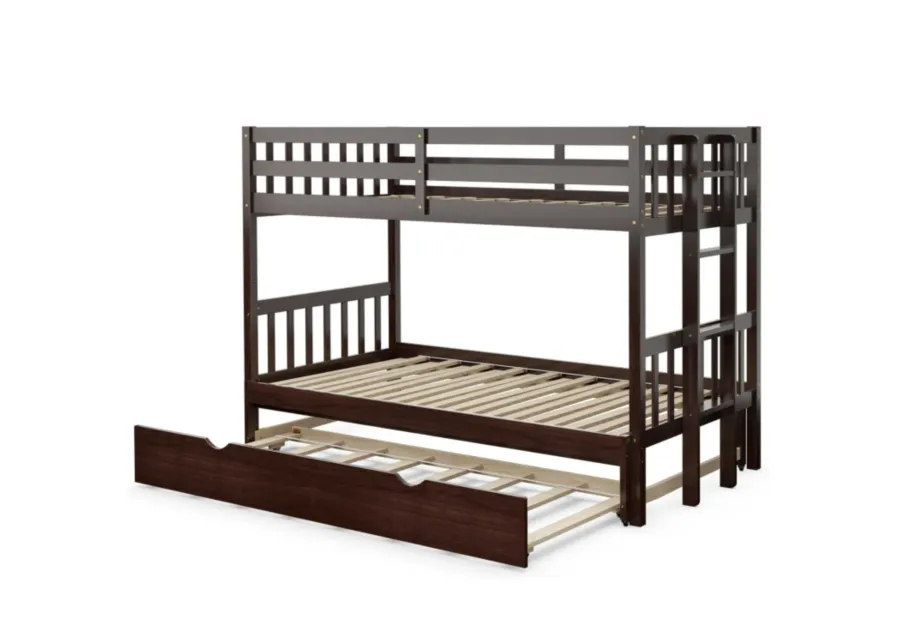 Twin Pull-Out Bunk Bed with Trundle Wooden Ladder