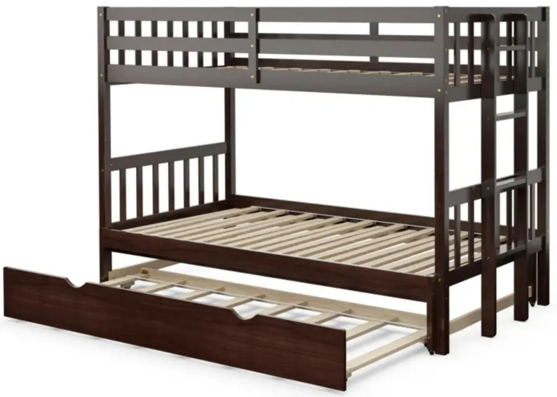 Twin Pull-Out Bunk Bed with Trundle Wooden Ladder