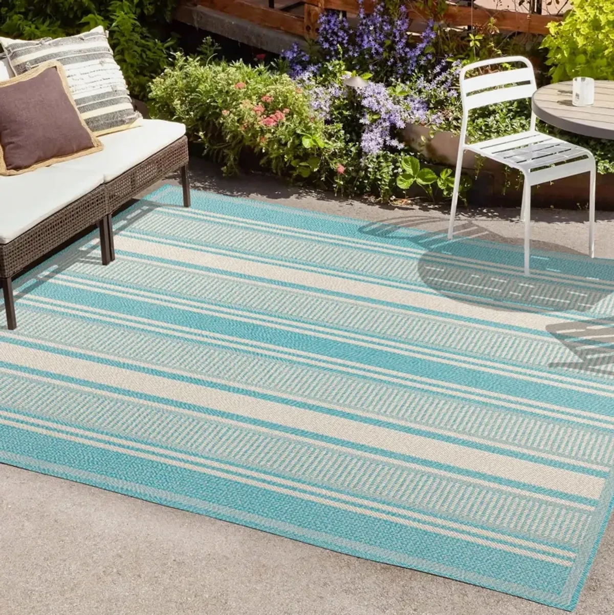 Haynes Modern Double Stripe Indoor/Outdoor Area Rug