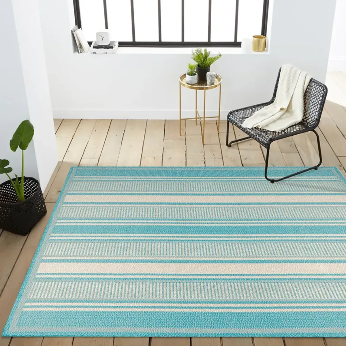 Haynes Modern Double Stripe Indoor/Outdoor Area Rug