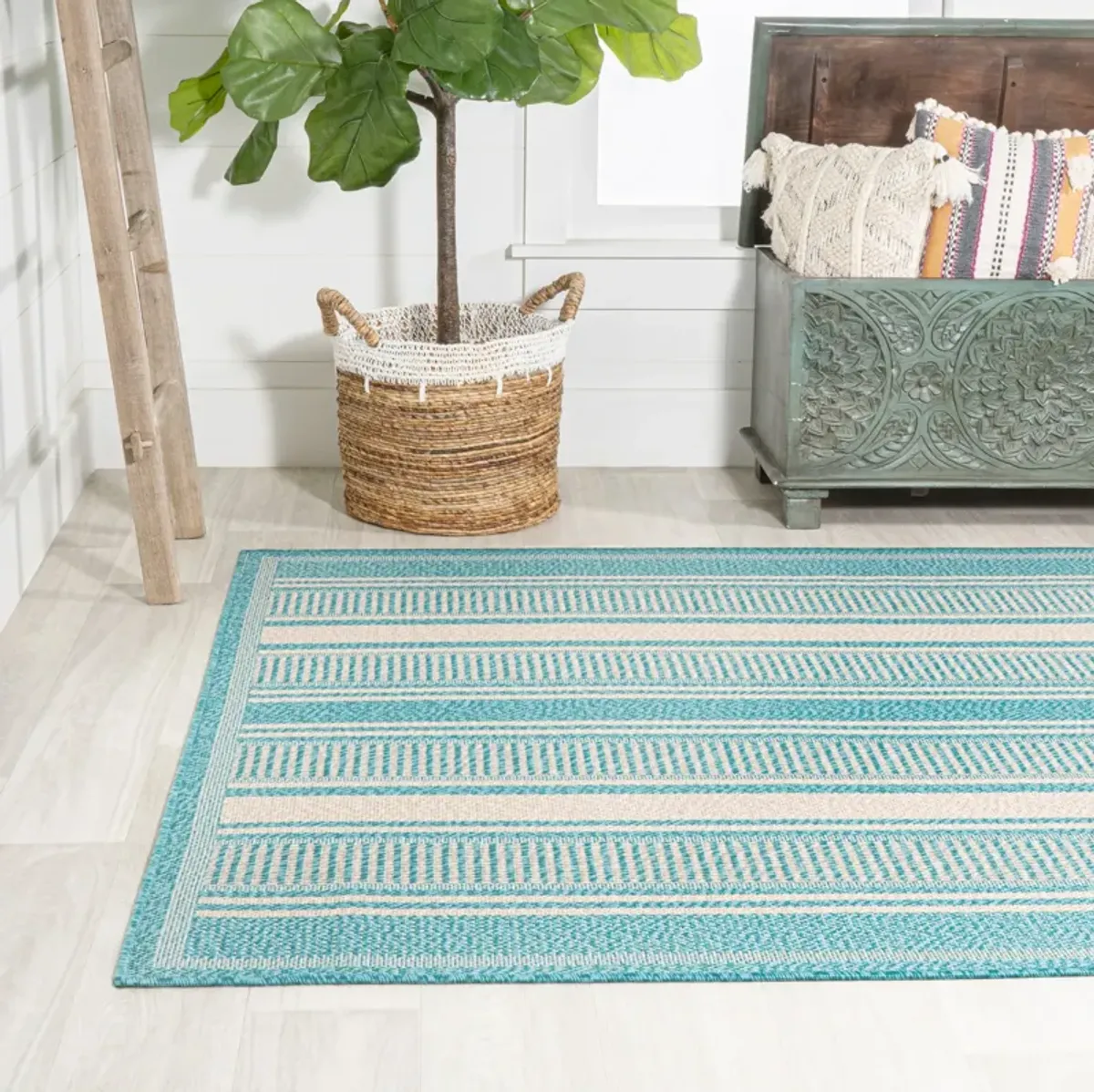 Haynes Modern Double Stripe Indoor/Outdoor Area Rug