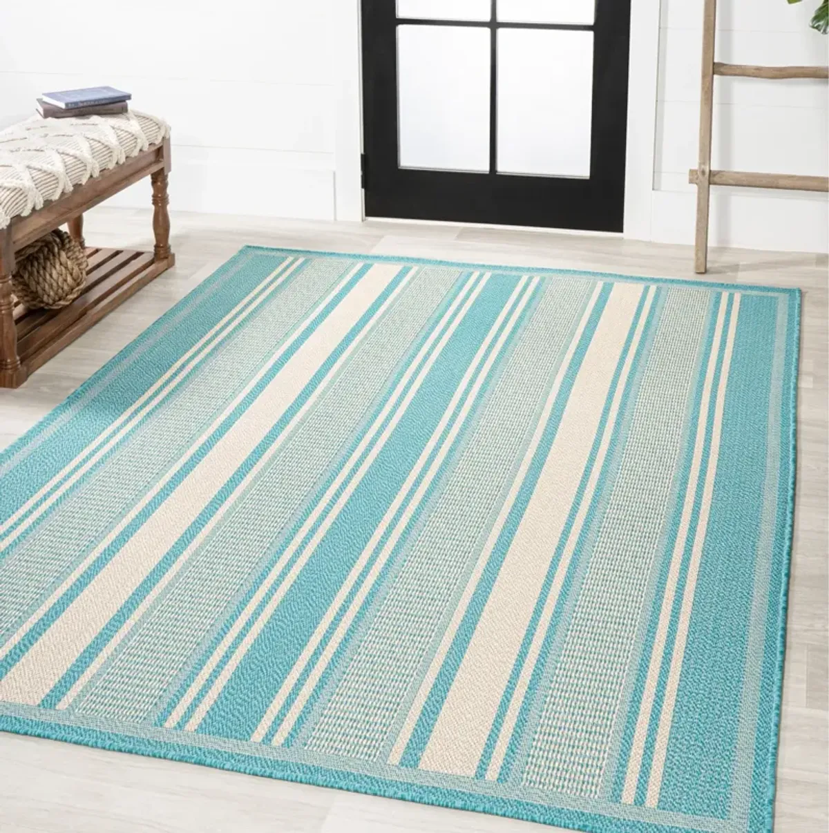 Haynes Modern Double Stripe Indoor/Outdoor Area Rug