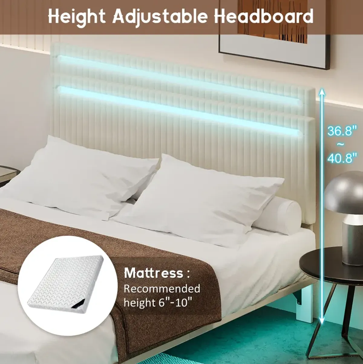 Merax Modern Upholstered Floating Bed Frame with LED Lights