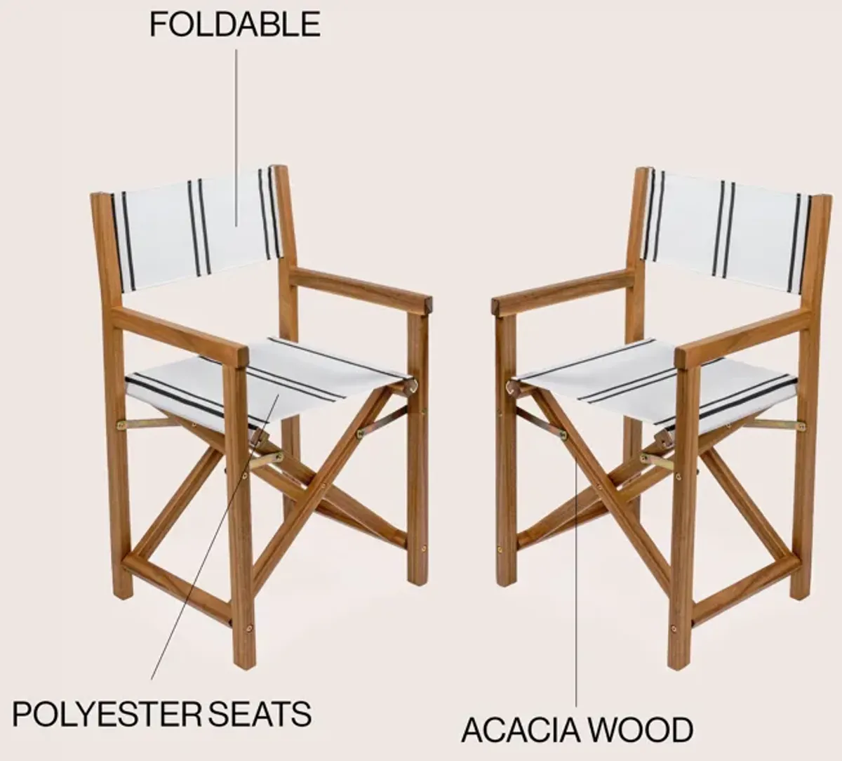 Cukor Classic Vintage Outdoor Acacia Wood Folding Director Chair with Canvas Seat